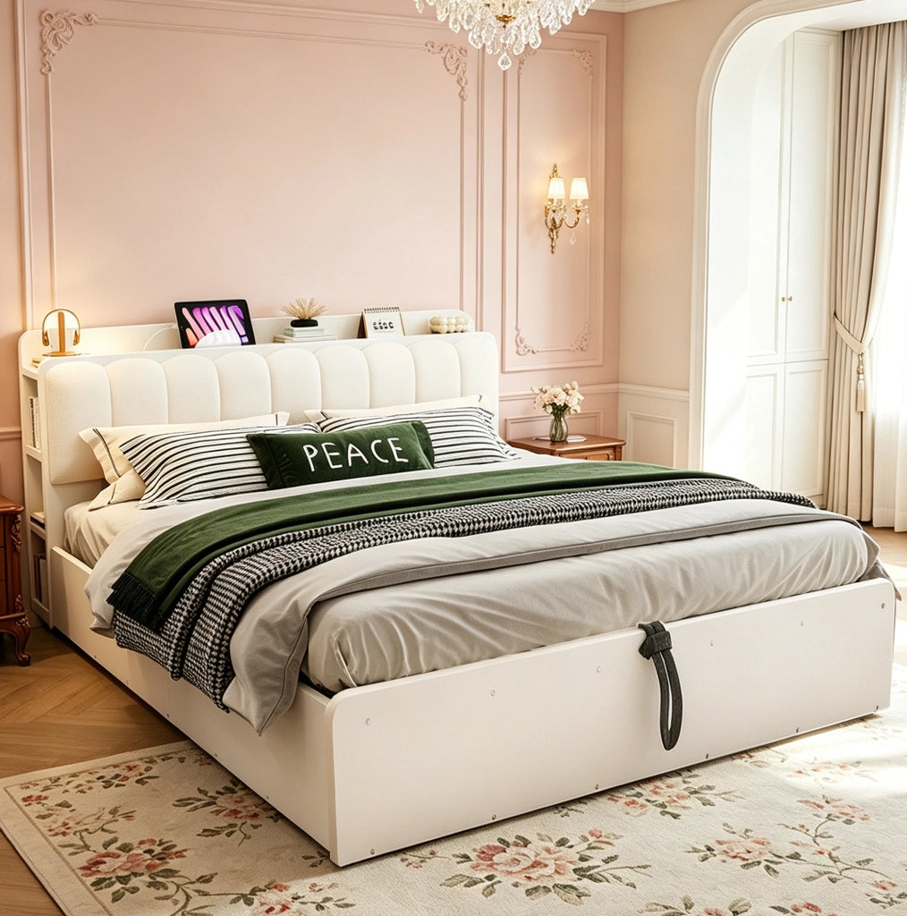 Letto matrimoniale 180x200 cm con contenitore idraulico e USB