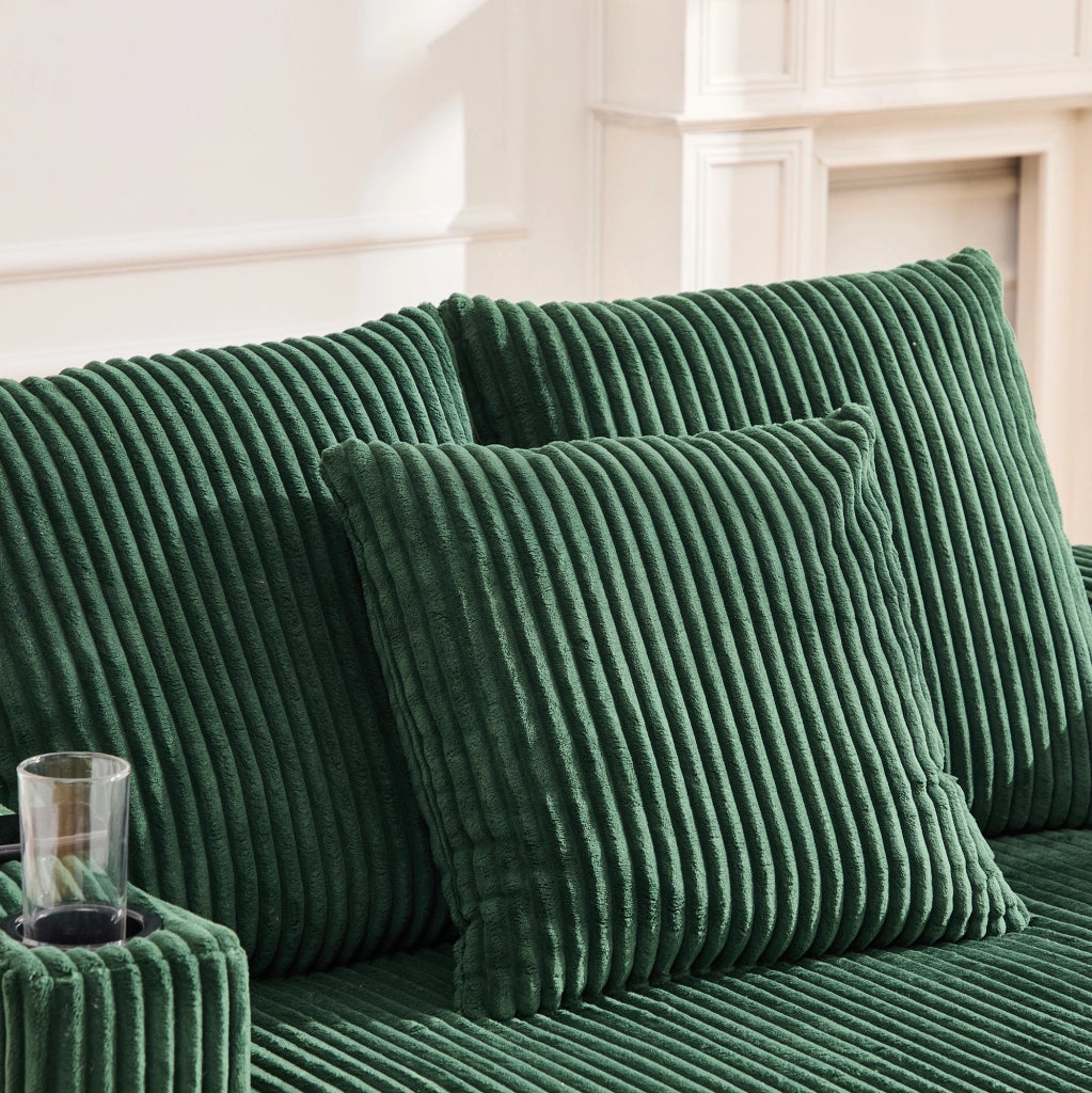 Poltrona relax extra large con LED; USB e porta bicchiere 142x128x85 cm in velluto a coste verde smeraldo