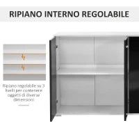 Comò, Mobiletto per Soggiorno e Camera con 3 ante e 2 cassetti, Nero Lucido, Antigraffio (106 x 35 x 76 cm)