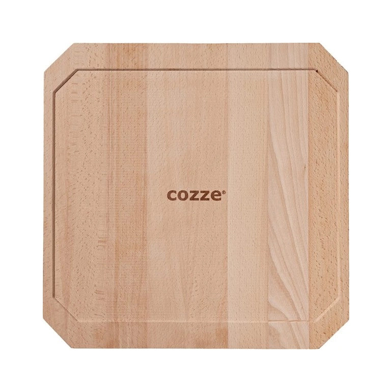 Piastra in ghisa con vassoio in legno, manico rimovibile in acciaio inox con finitura opaca 30 x 30 cm Cozze by Ezooza