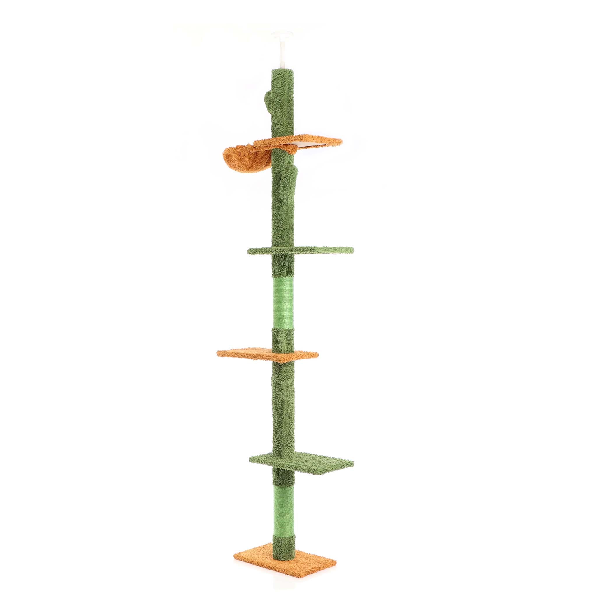 Fudajo Albero tiragraffi a soffitto verde 229-275cm Altezza regolabile con 4 livelli e sisal Gatti