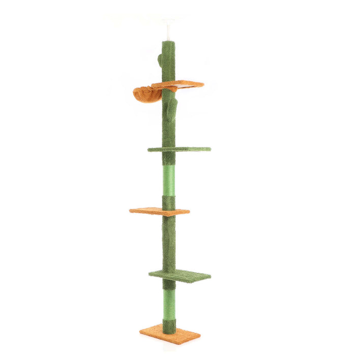 Fudajo Albero tiragraffi a soffitto verde 229-275cm Altezza regolabile con 4 livelli e sisal Gatti