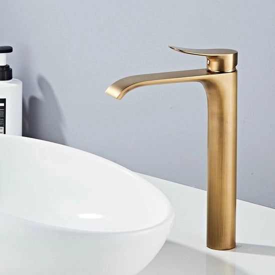 Wastafellok met Rubinetto a Cascata - Rubinetto a Tappo Unico - Rubinetto da Bagno - Rubinetto in Stile Antico a Finestra - Messing - Acciaio Inossidabile - 1,5 Galloni al Minuto