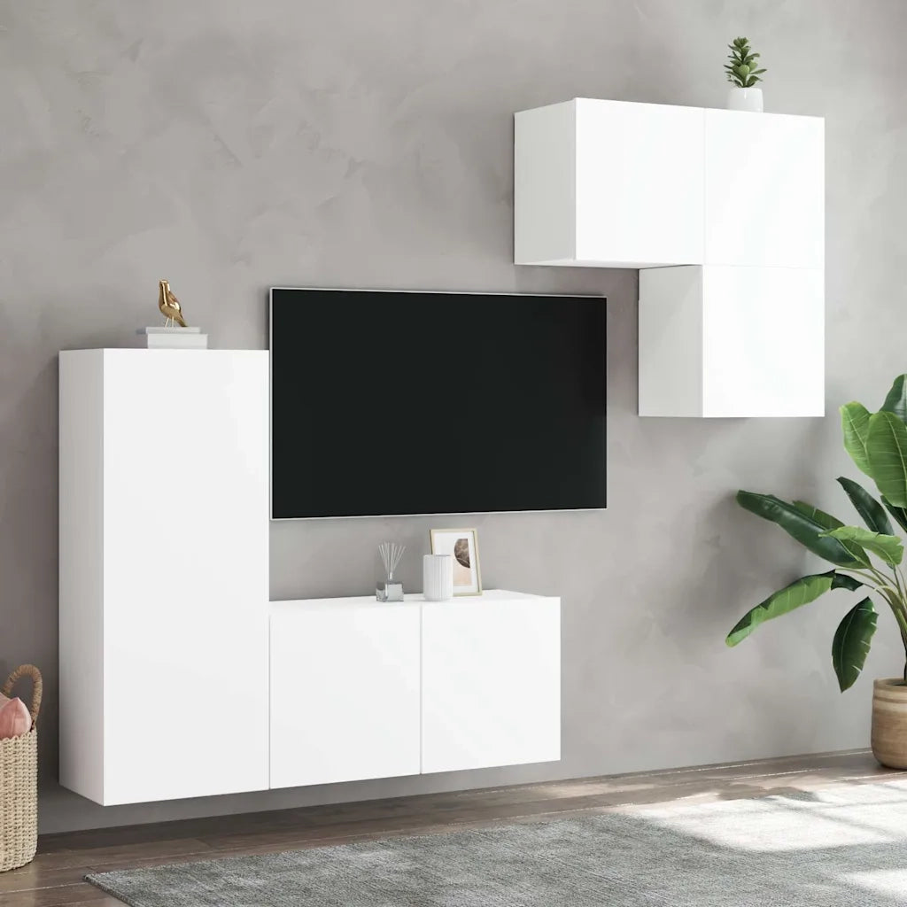vidaXL Mobili TV a Muro 4pz Bianchi in Legno Multistrato