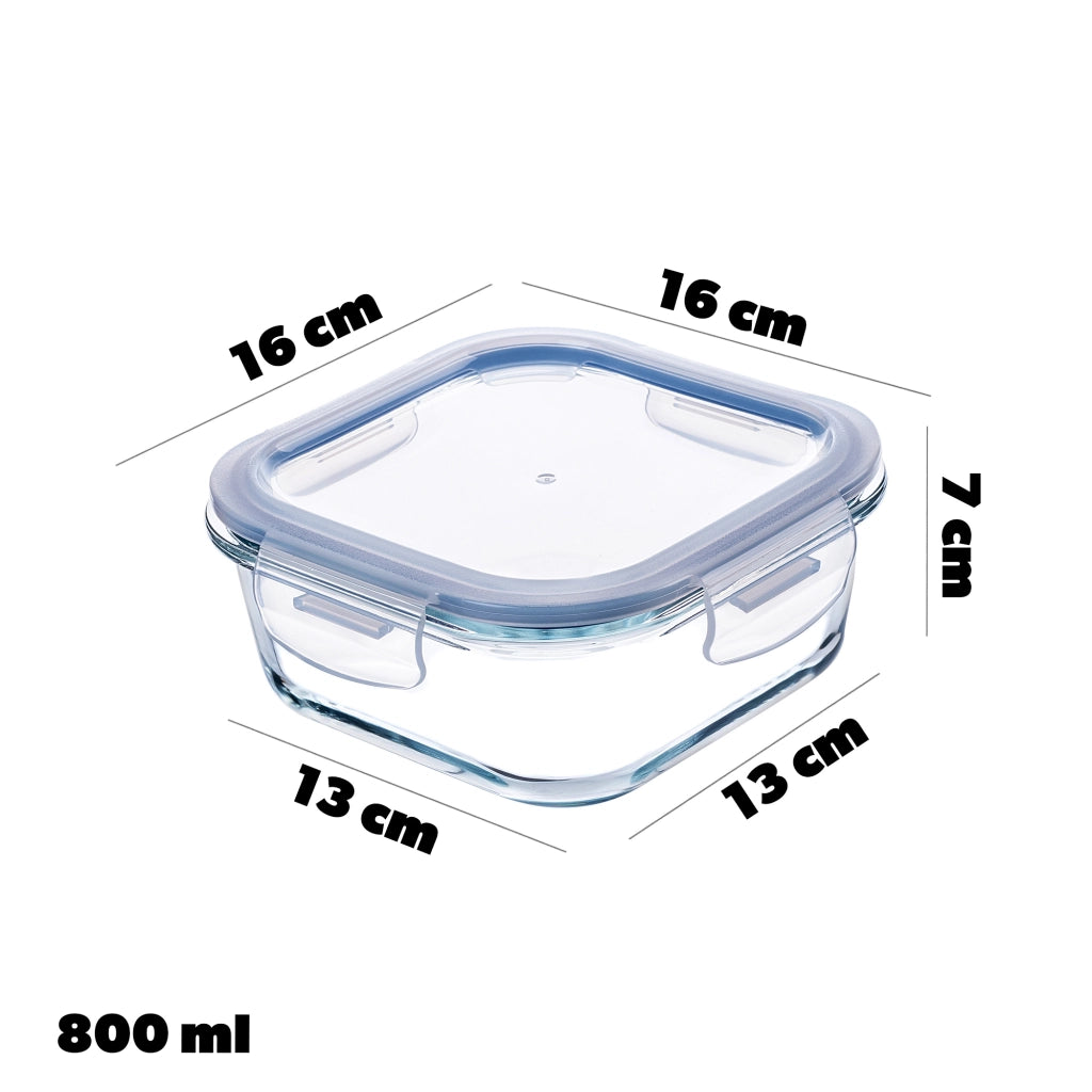 Set di 3 contenitori per alimenti in vetro KADAX con coperchi, scatola quadrata