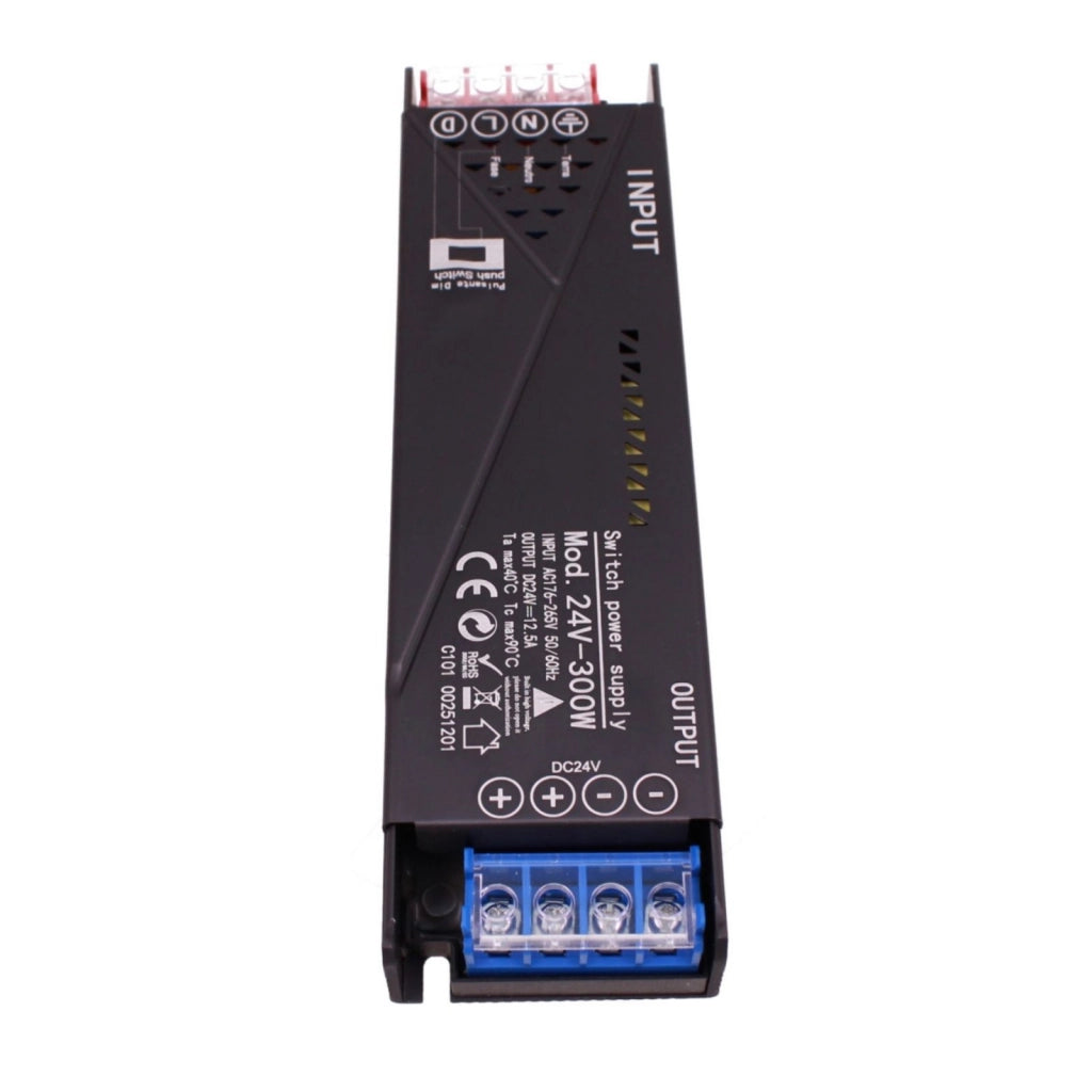 Alimentatore Trasformatore 24V Push Dimmer, Dimmerabile Con Pulsante NO (10-100%), Memoria Dopo Blackout, Spegnimento Soft, 2 Uscite, Input 220V IP20, Disponibili 100W 200W 300W 400W (300W)