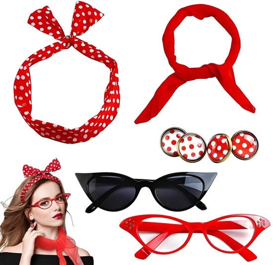 Accessori 4-in-1 per costume - Stile vintage anni '50 - Retro Rock 'n' Roll - Accessori di costume - Stile di tendenza
