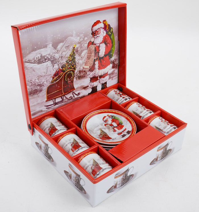 Set da Caffè 6 Tazzine e 6 Piattini di Natale in Ceramica