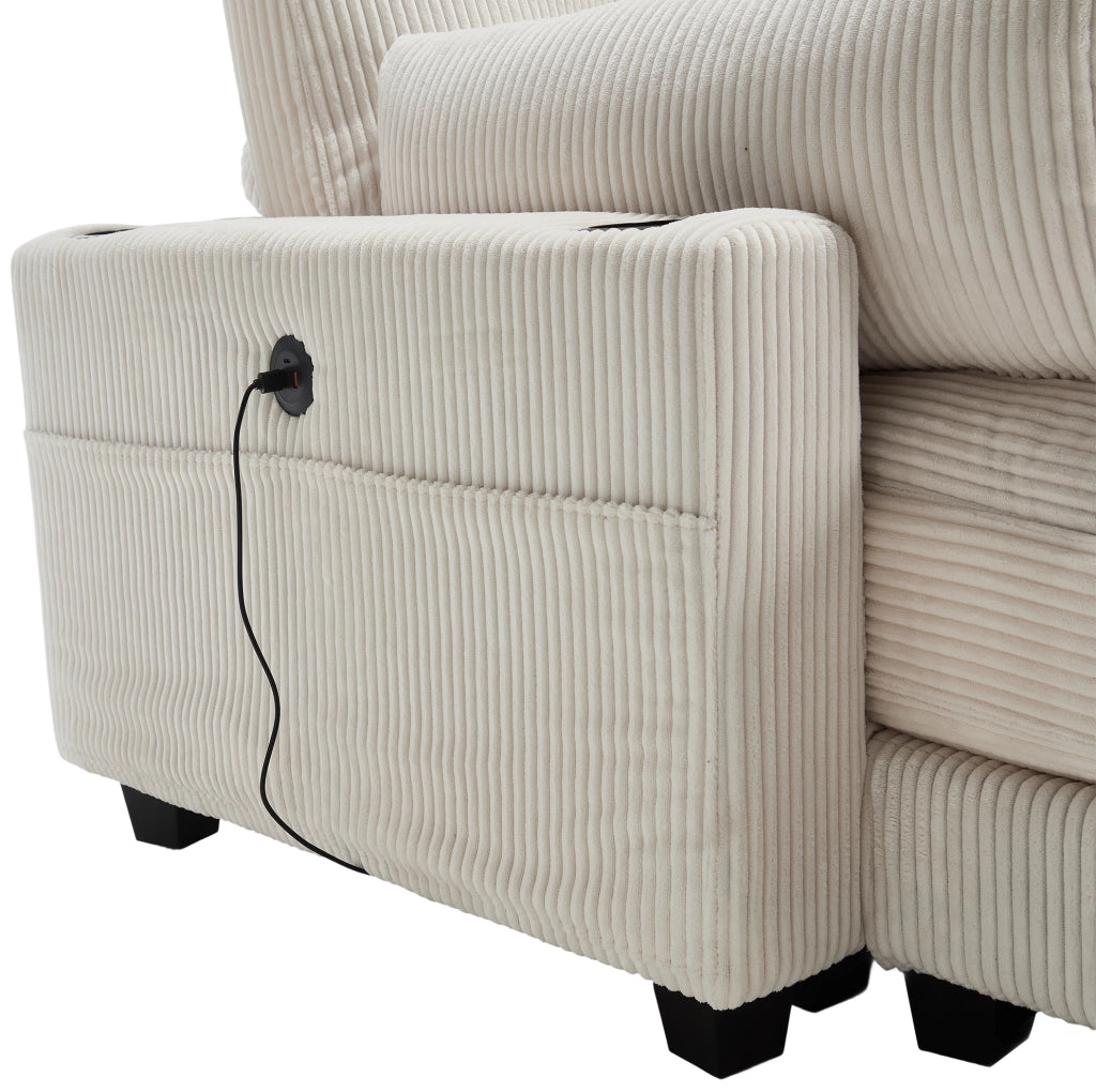 Divano 2 posti modulare 224 cm in velluto a coste beige con USB HOMVRA