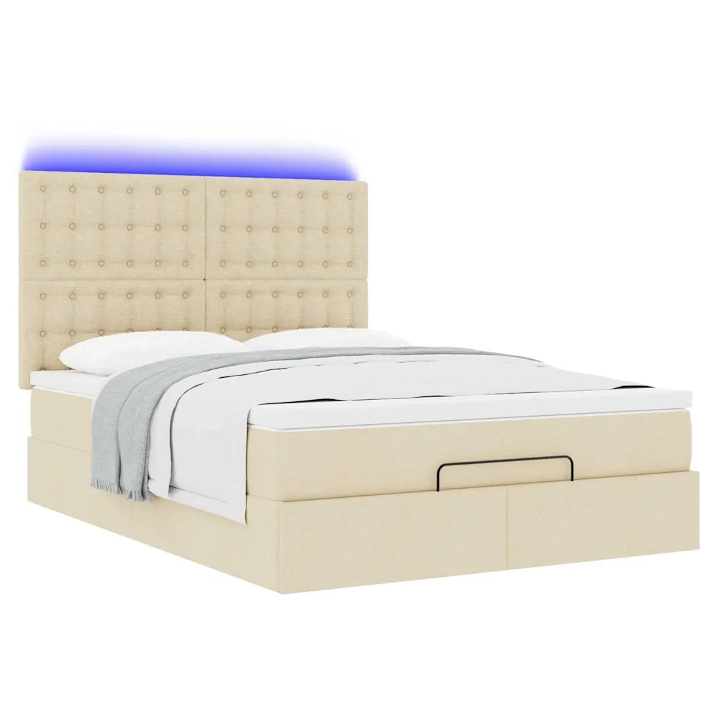 Struttura Letto Pouf con Materasso Crema 140x190 cm in Tessuto 3314174