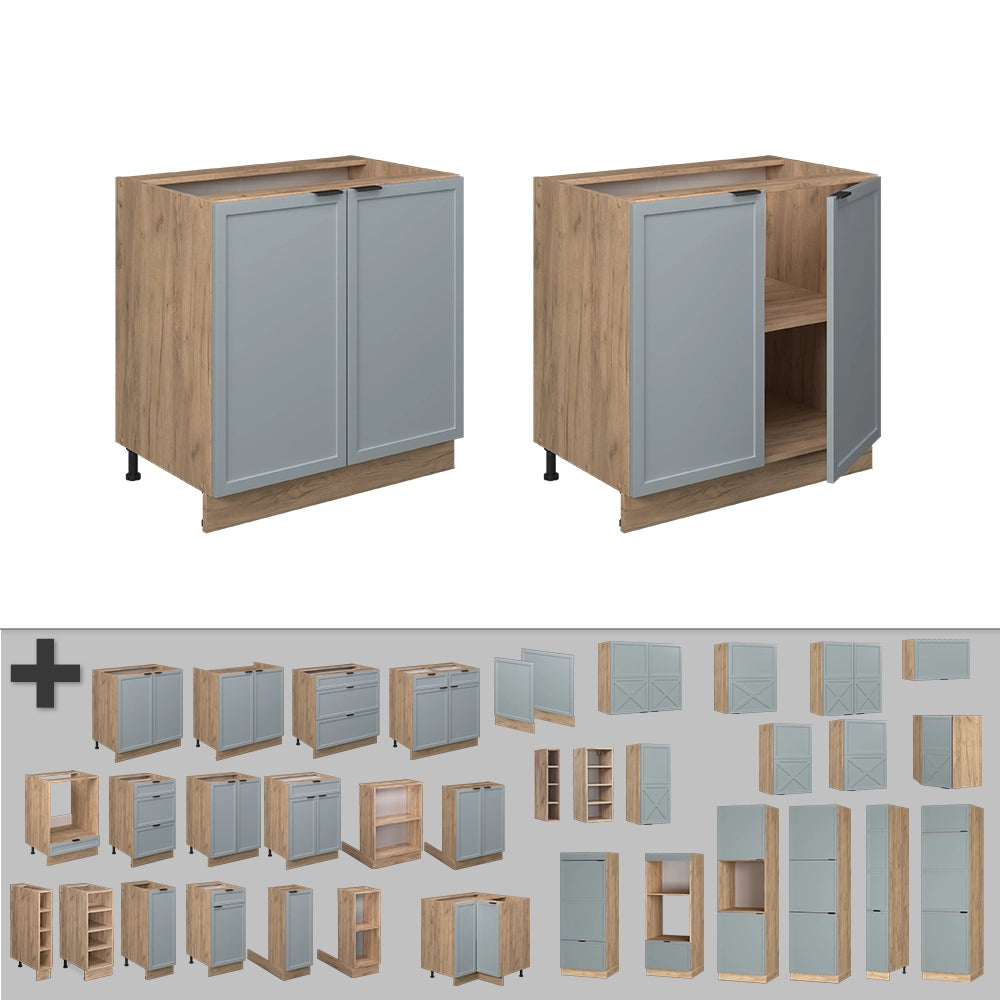 Mobiletto base cucina Fame-Line Blu-grigio chiaro/Rovere dorato 80 cm con ripiano, PL Antracite Vicco