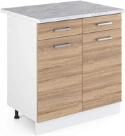Mobiletto base per cucina R-Line, Sonoma, 80 cm, PL Marmo, per la libera combinazione all'interno di sistemi cucina modulari