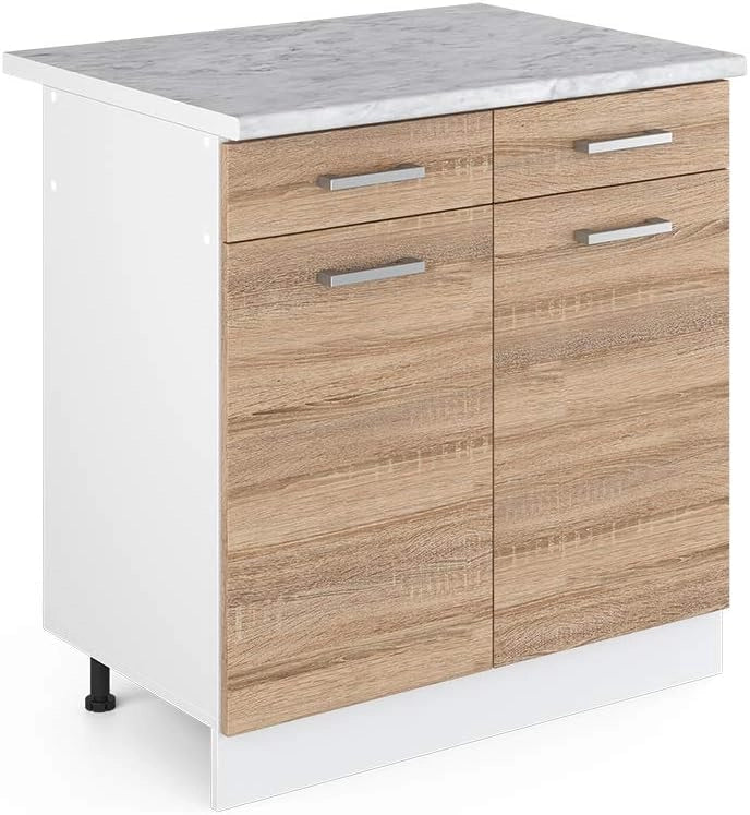Mobiletto base per cucina R-Line, Sonoma, 80 cm, PL Marmo, per la libera combinazione all'interno di sistemi cucina modulari