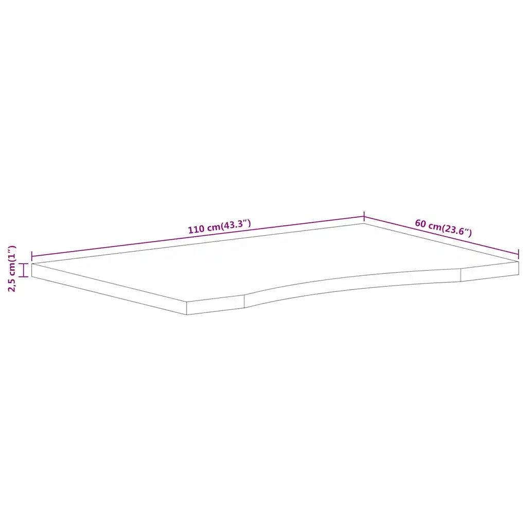 Piano Tavolo | Superficie Tavolo | Piano Scrivania con Curva 110x60x2,5cm Massello Grezzo di Mango