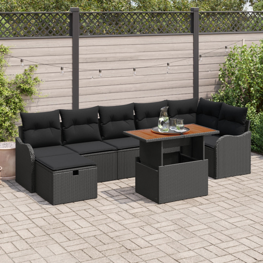Set di Divano da Giardino  8 Pezzi con Cuscini Polyrattan Nero
