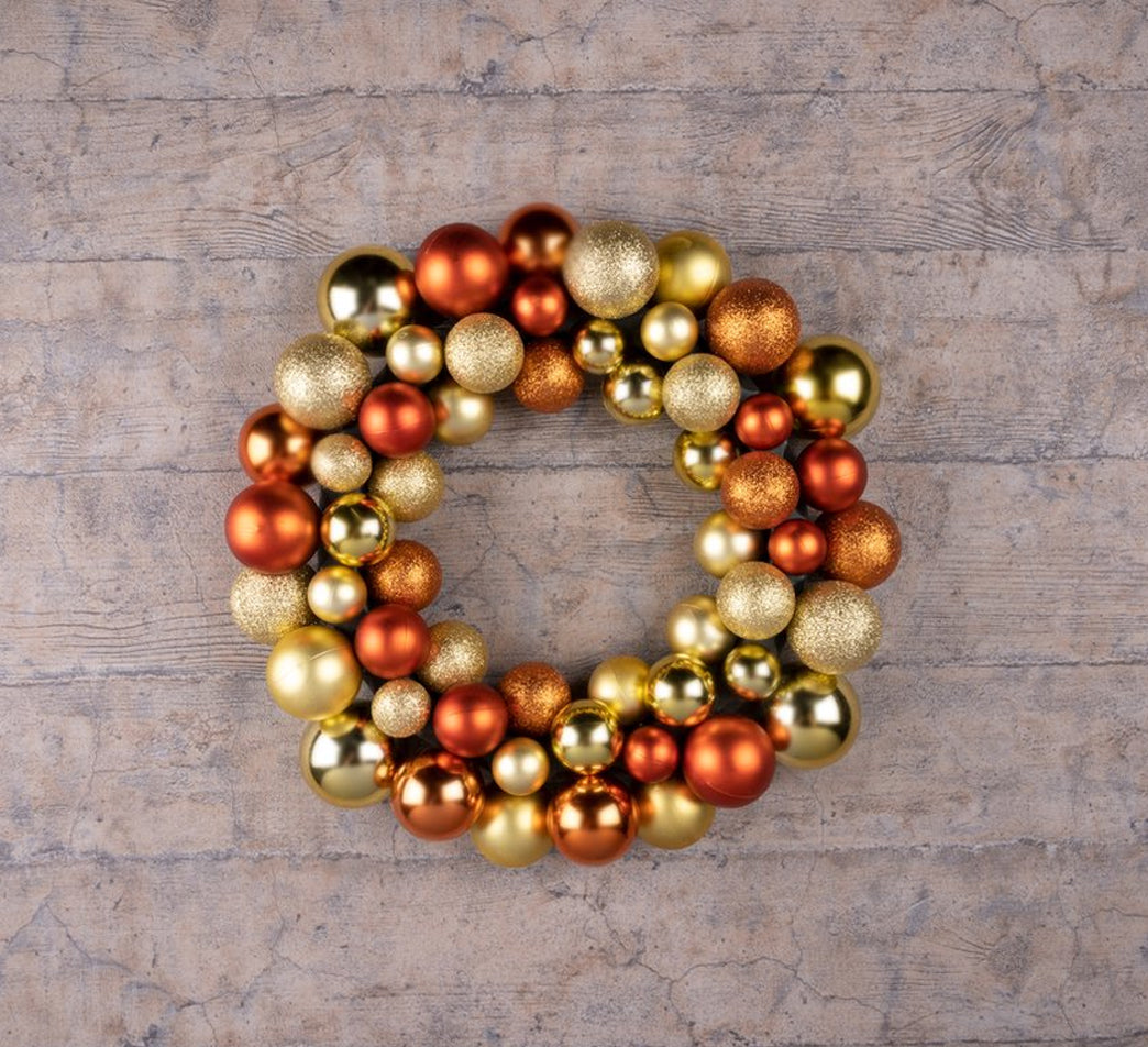 Ghirlanda Natalizia con Palline per Porta Corona di Natale 55 Sfere Oro e Rame