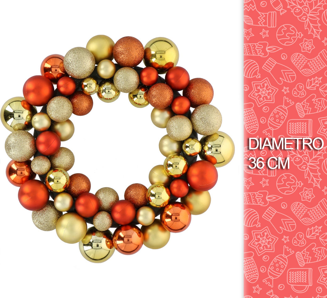 Ghirlanda Natalizia con Palline per Porta Corona di Natale 55 Sfere Oro e Rame