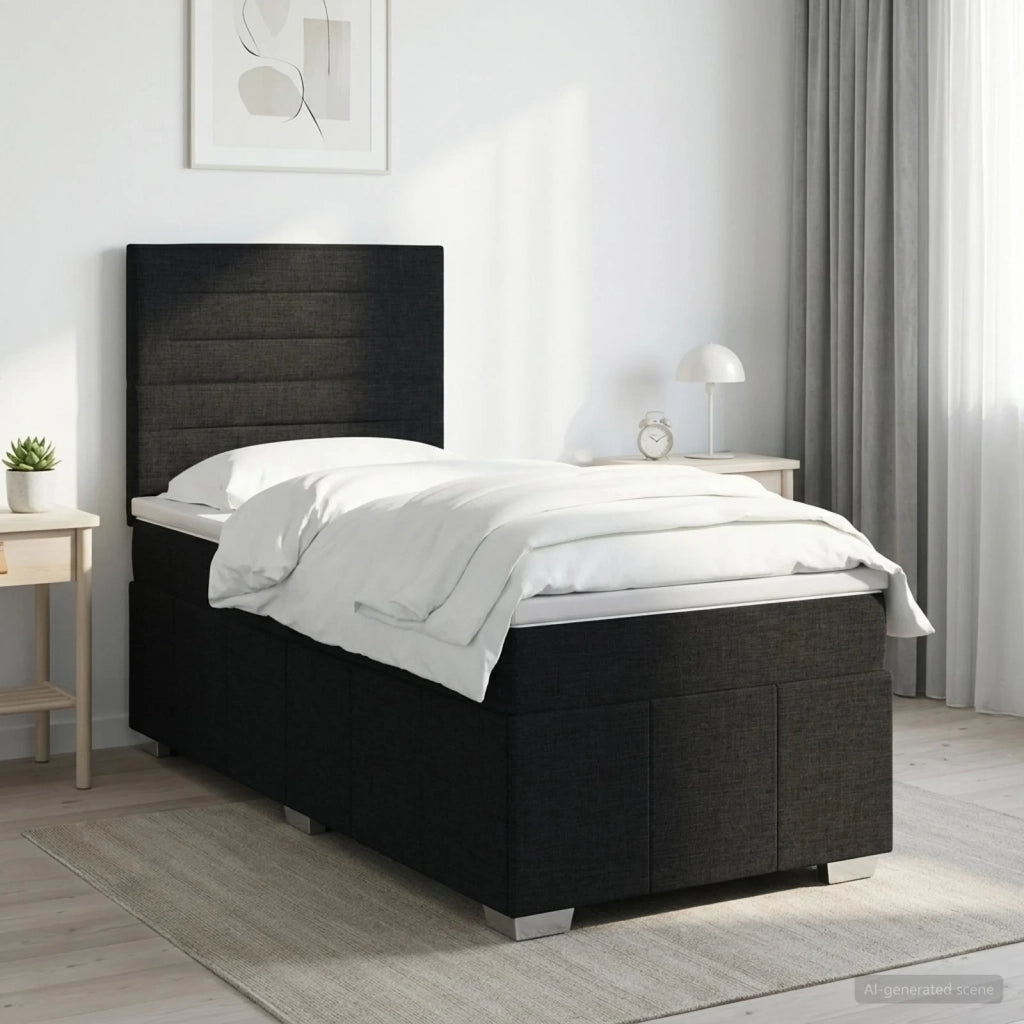 Letto Box Spring LED con Materasso Nero 90 x 200 cm Tessuto 3455509