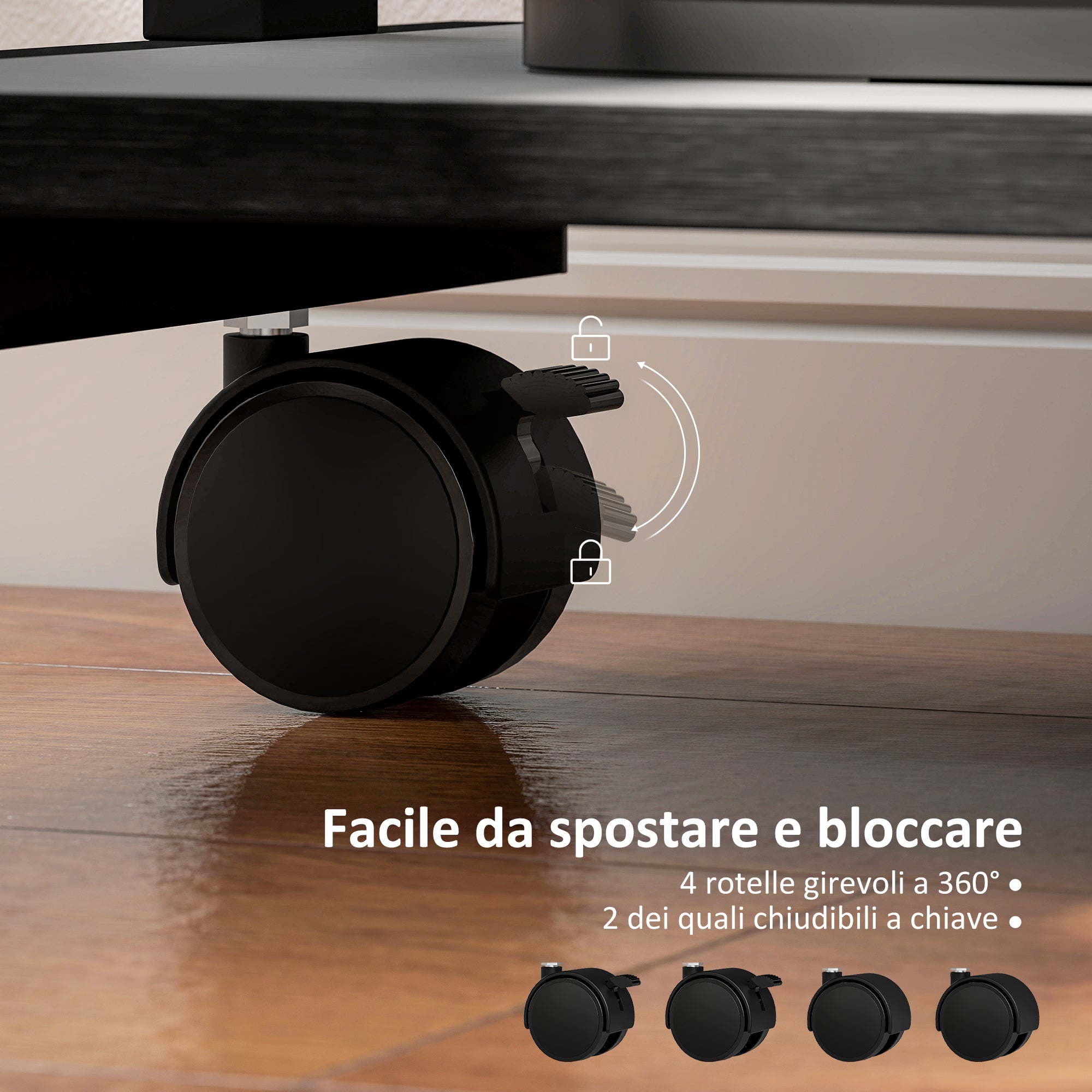 Scrivania Moderna Salvaspazio 56x51x79 cm con Cassetto Scorrevole e Ruote in Legno Ingegnerizzato e Metallo Nero