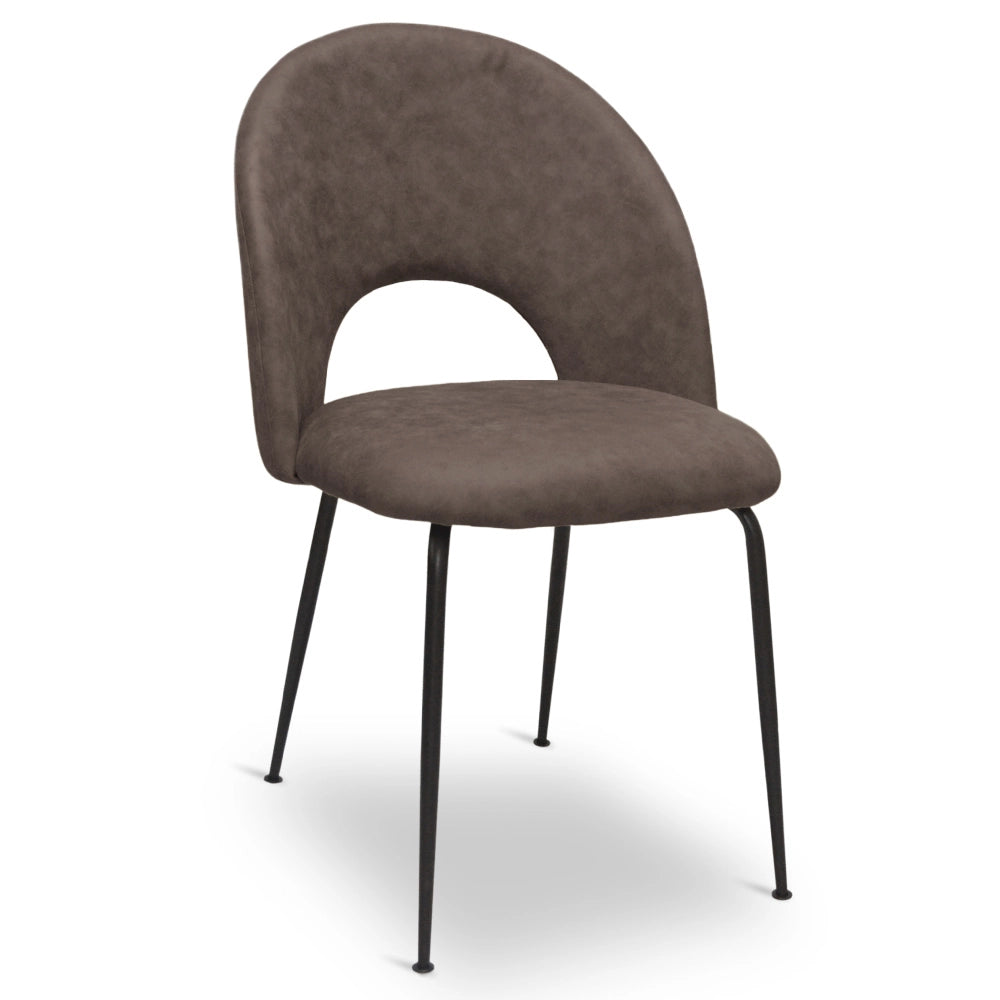 Sedia da sala pranzo Paola in microfibra nabuk marrone con gambe in metallo nero