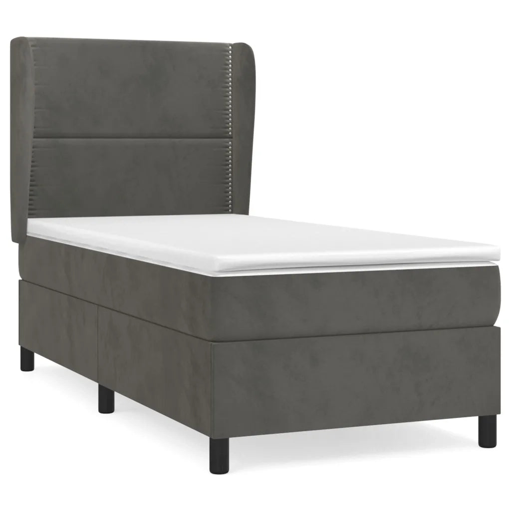 Letto singolo | Letto per adulti | Giroletto a Molle con Materasso Grigio Scuro 90x200 cm Velluto