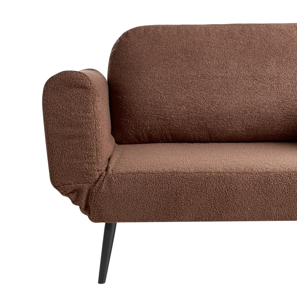 Divano letto con funzione letto cuscino rotondo rivestimento in bouclé gambe in ferro per soggiorno o camera da letto color marrone