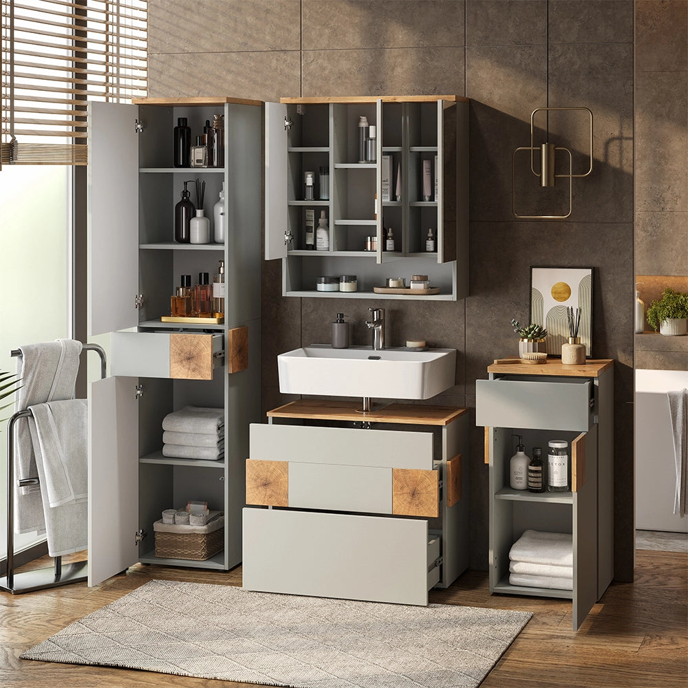 Vicco Set di mobili da bagno Grigio/Artisan 4 parti
