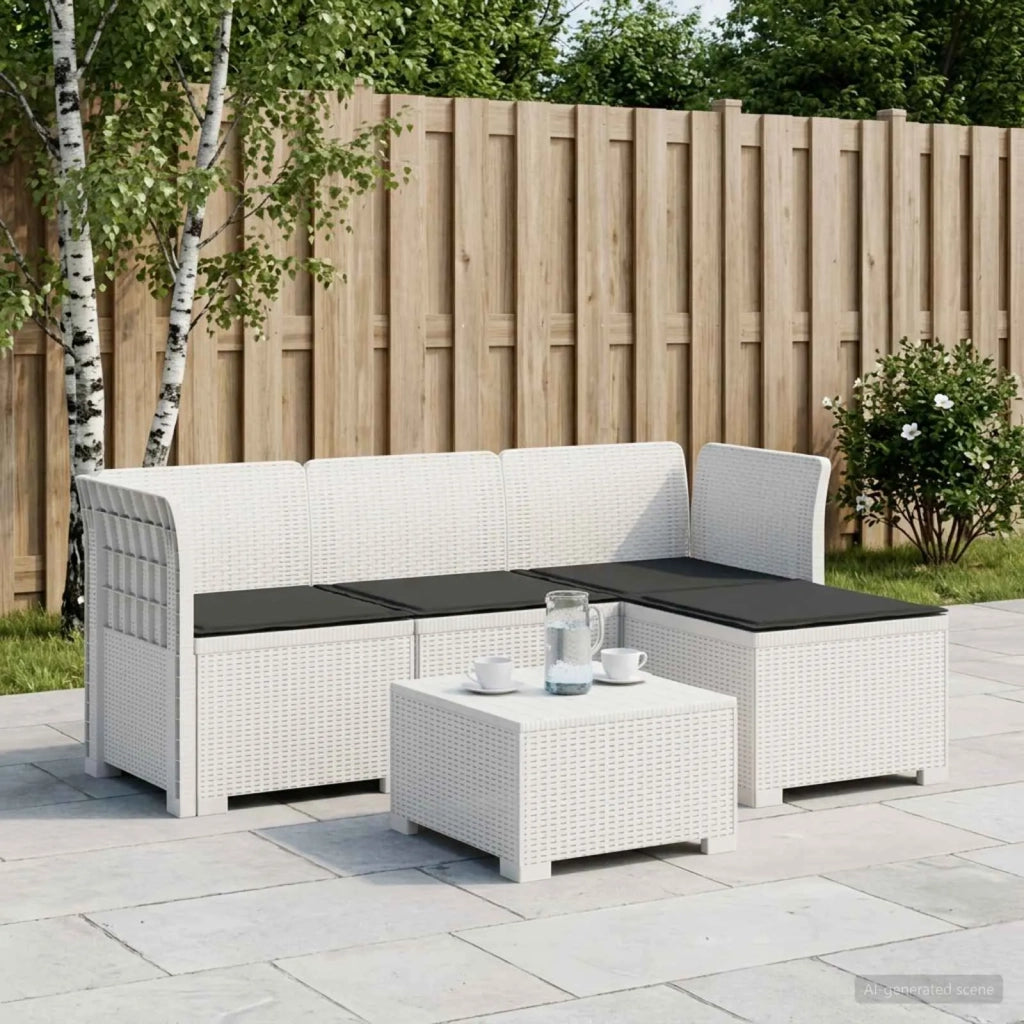 Divano da giardino 4 posti con cuscini aspetto rattan PP Bianco 3443935