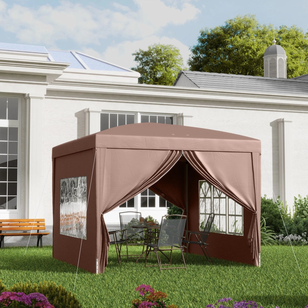 Gazebo da Giardino 3x3 m Pieghevole con 4 Pannelli Laterali in Acciaio e Tessuto Oxford Caffè
