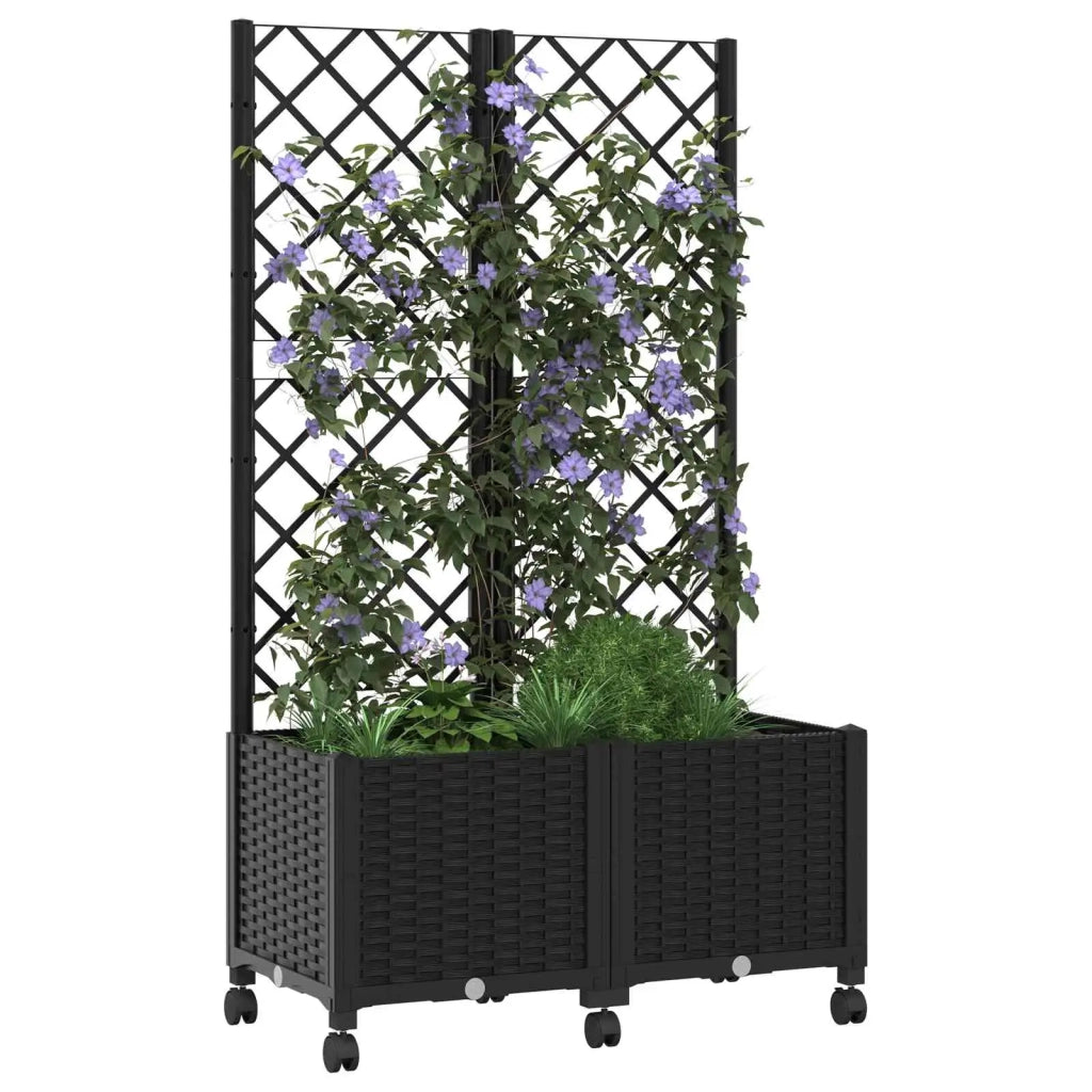 Vaso da giardino con grigliato e ruote Nero 80 x 40 x 146 cm PP 3422970