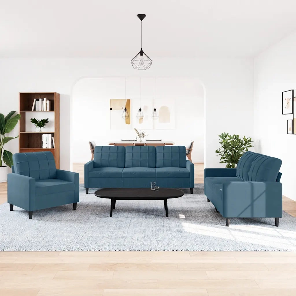 vidaXL Set di Divani 3 pz con Cuscini Blu in Velluto
