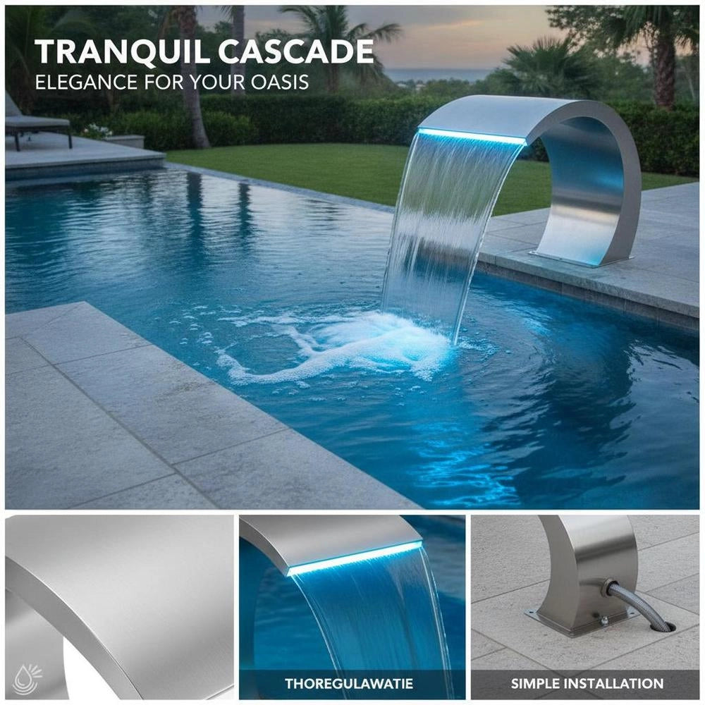 Pool Waterfall With LEDs, Stainless Steel, 30x60x45 Cm