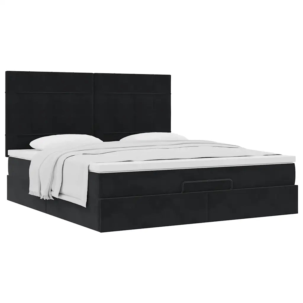 Struttura Letto Pouf con Materassi Nero 200x200 cm Velluto 3313495