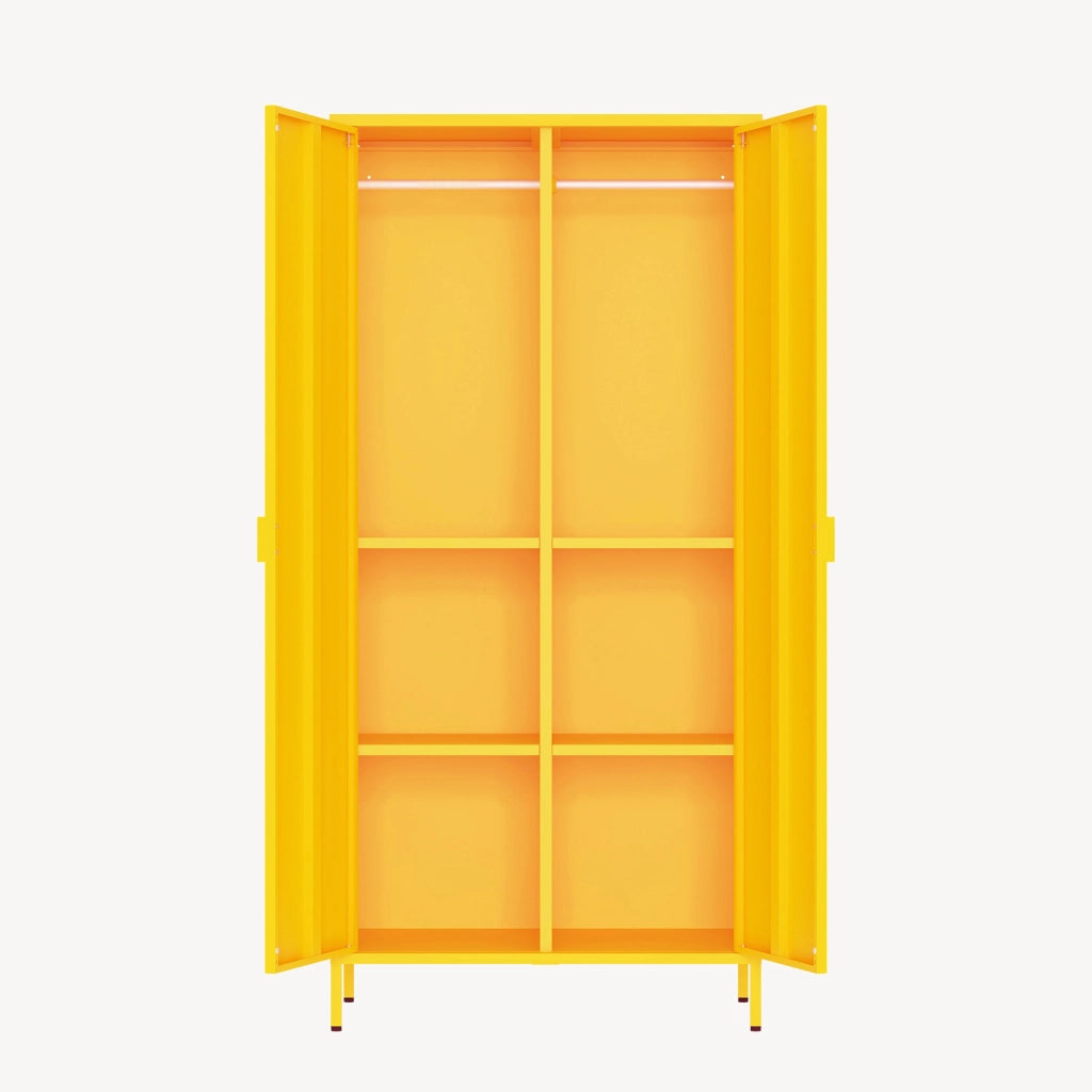 Armadio Guradaroba Esteli in Acciaio a 2 Ante con 2 Barre Appendiabiti e 4 Ripiani 170 x 80 x 45 cm - Giallo [en.casa]