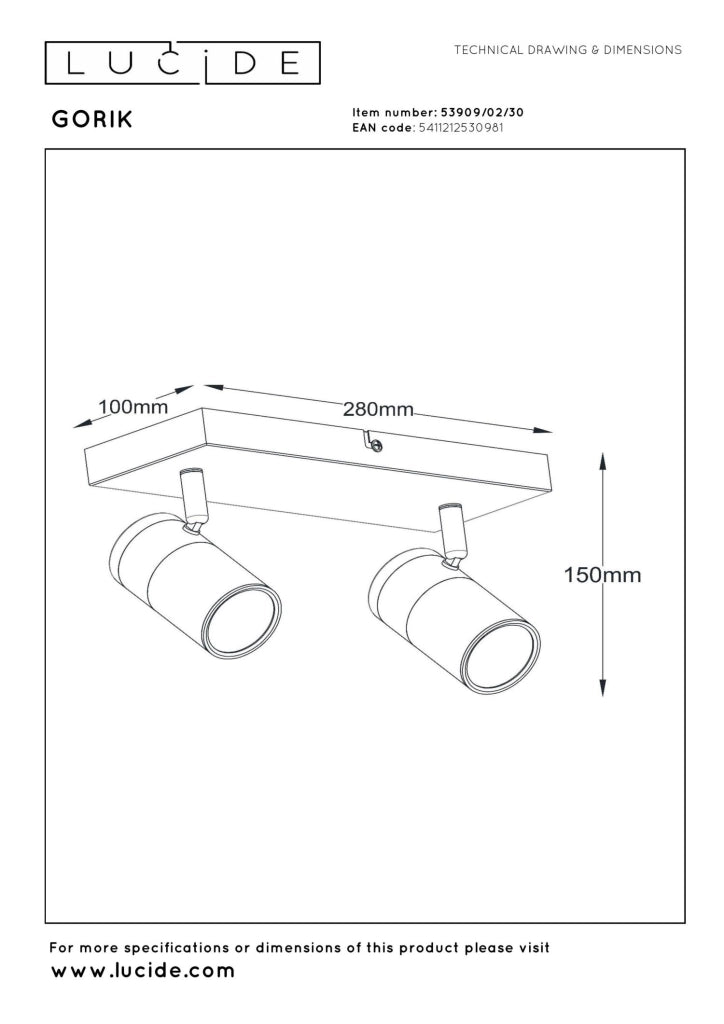 Faretto soffitto rettangolare 2xGU10 nero/oro GORIK Lucide