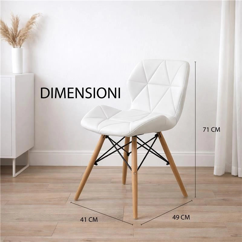 SET 6 SEDIE ANNAPOLIS MODERNA IN ECOPELLE E LEGNO BIANCA 41 X 49 X H71 CM