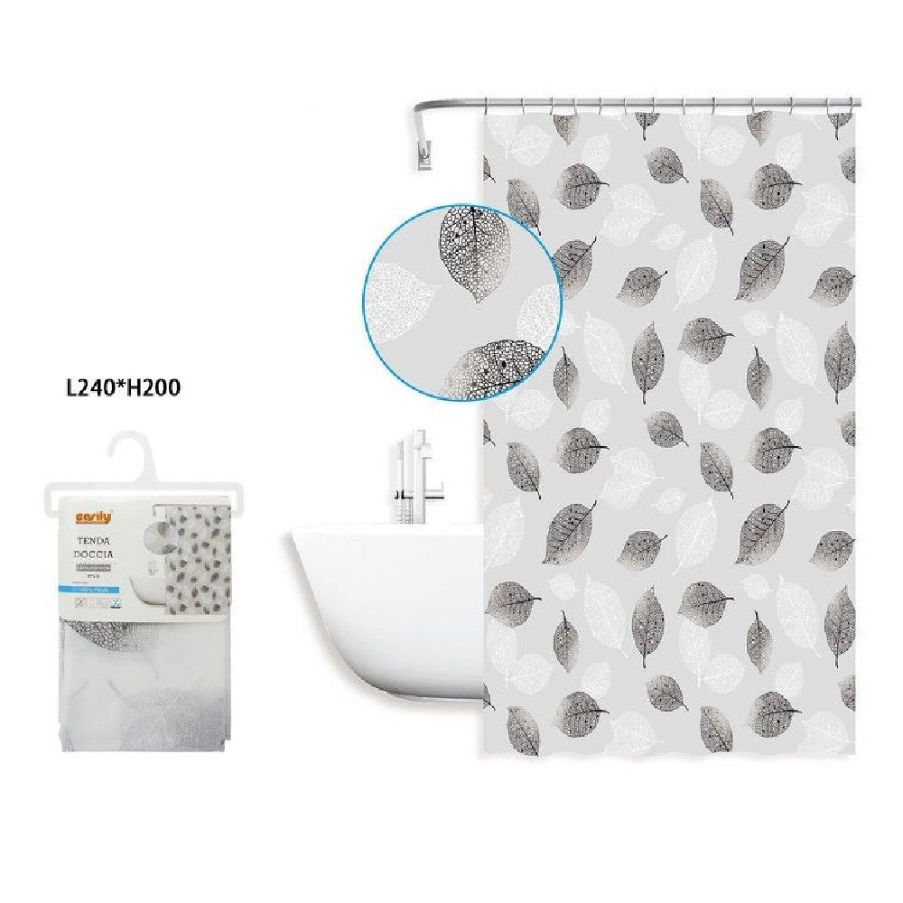 Trade Shop - Tenda Doccia Vasca Bagno 240 X 200cm Peva Fantasia Con Foglie Impermeabile 59808 -