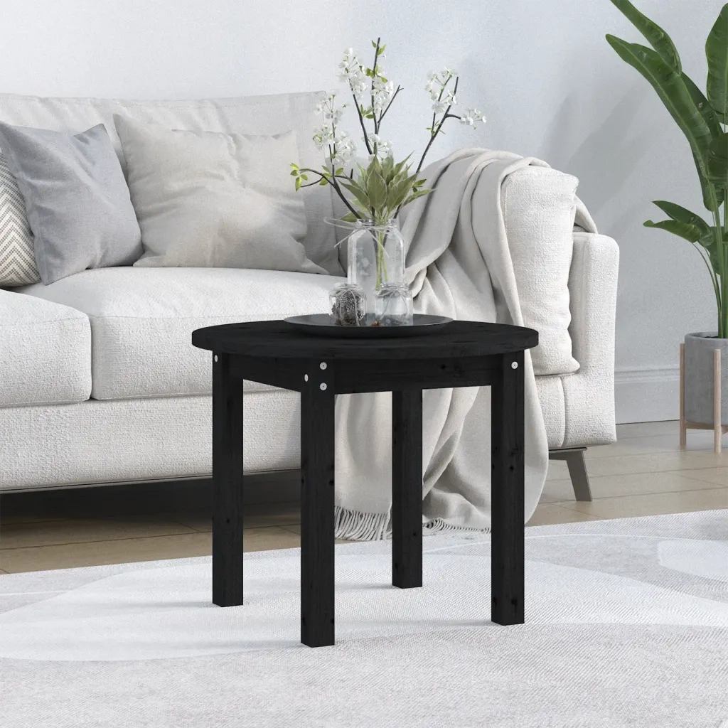 Tavolino da Salotto Nero Ã˜ 55x45 cm in Legno Massello di Pino cod mxl 5676