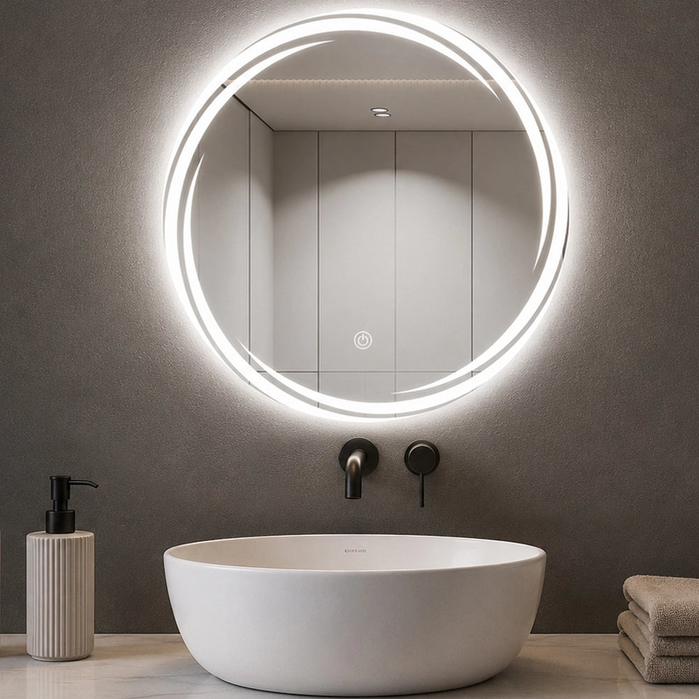 Specchio Rotondo Ø70cm con Spirale LED a 3 Colori Dimmerabile Accensione Touch