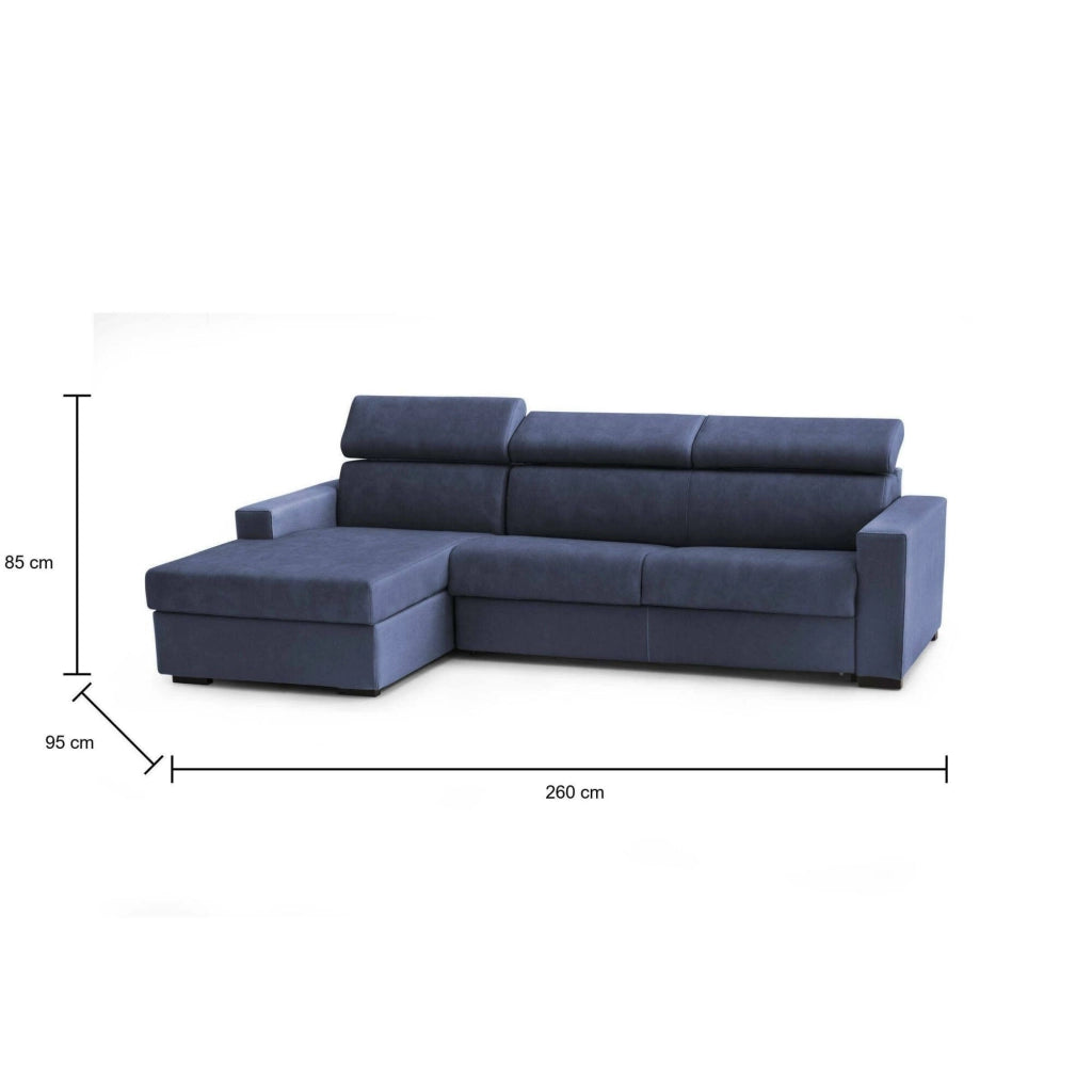 Aloet, Divano Letto con Penisola Sfoderabile Made in Italy, 260x95 cm blu