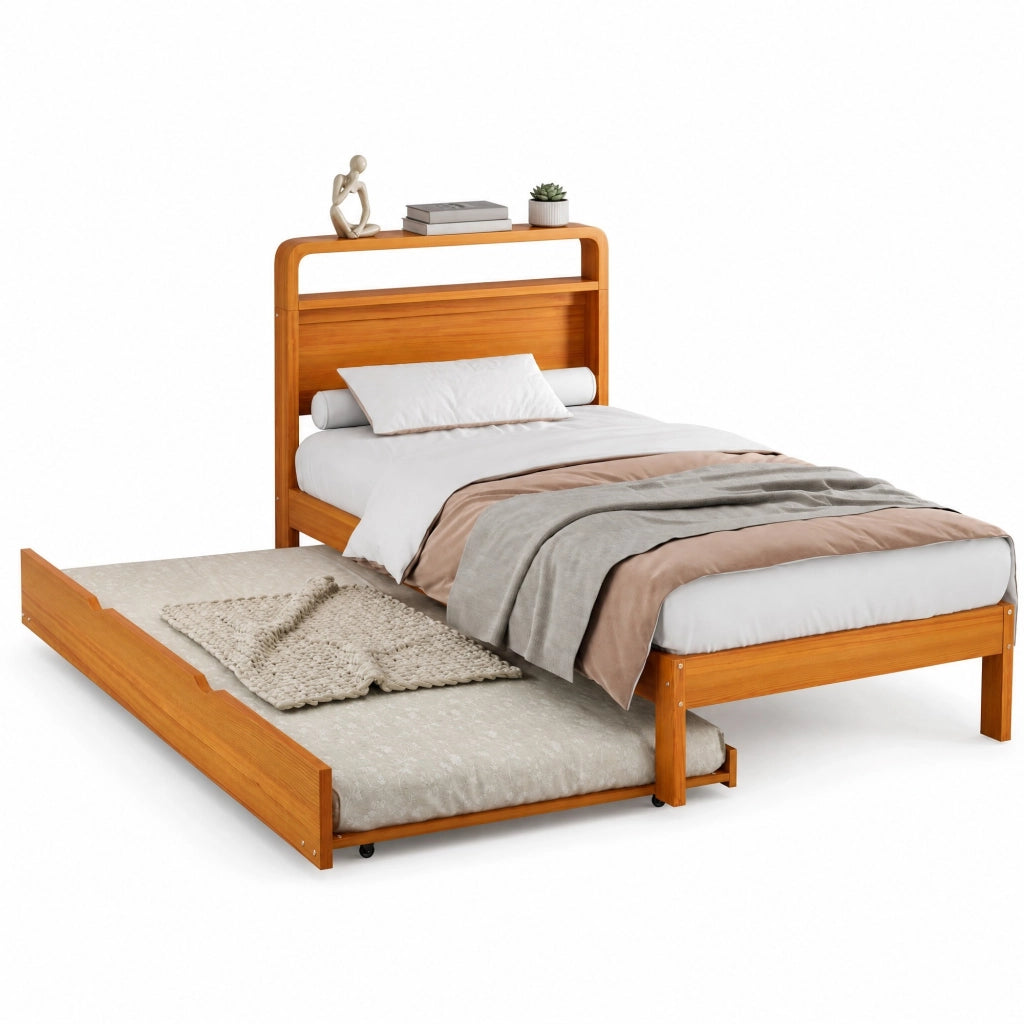 Letto Estraibile 90x200 cm e 90x190 cm; Estrazione Reversibile in Legno - Naturale