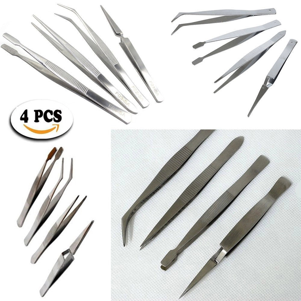 Trade Shop - Set 4 Pinzette In Accaio Inossidabile Per Sopraciglie Sopra Ciglie Mackup Beauty -