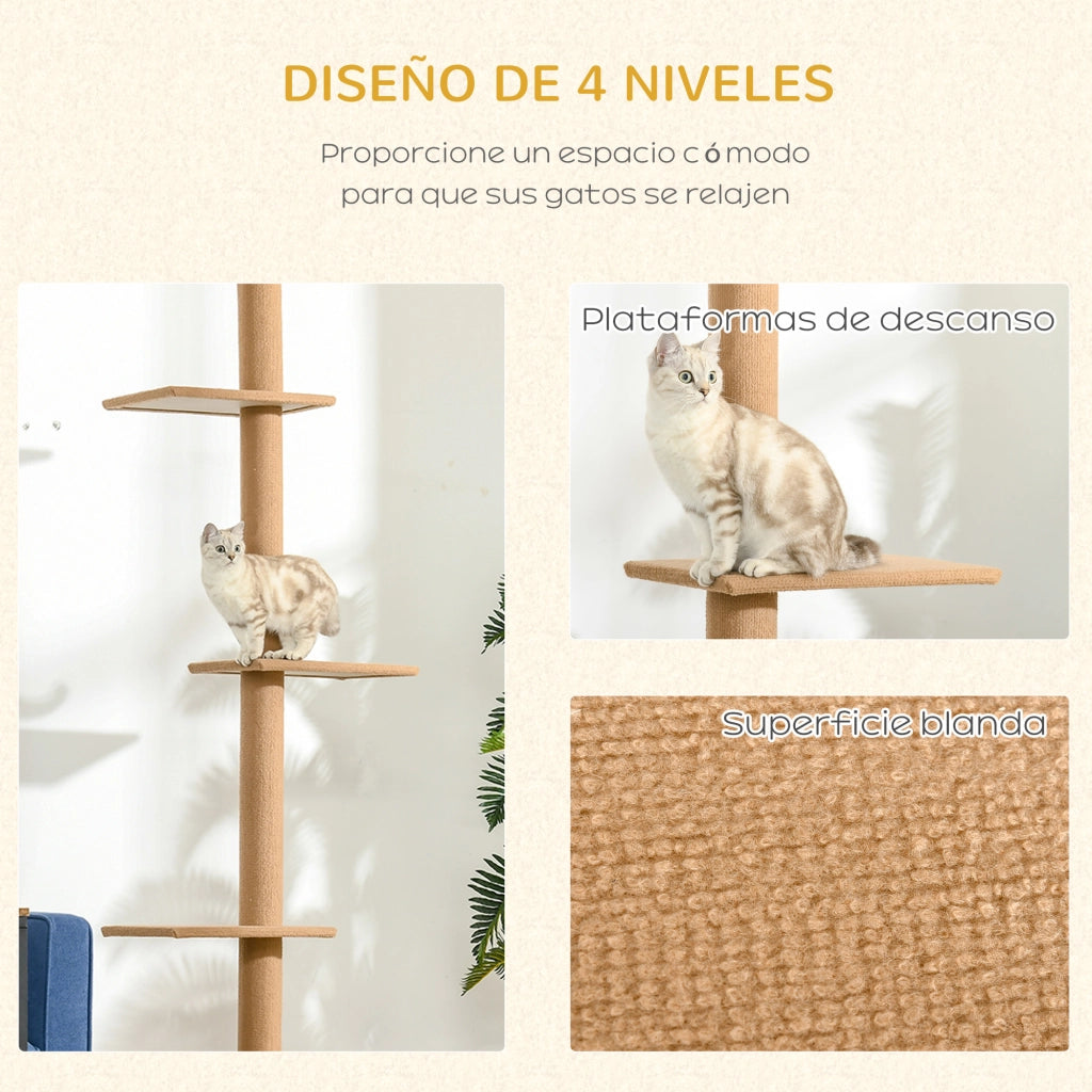 Torre per Gatti con Rampicante ¨C zephmum ¨C Marrone Chiaro e Beige 43x27x228-260 cm