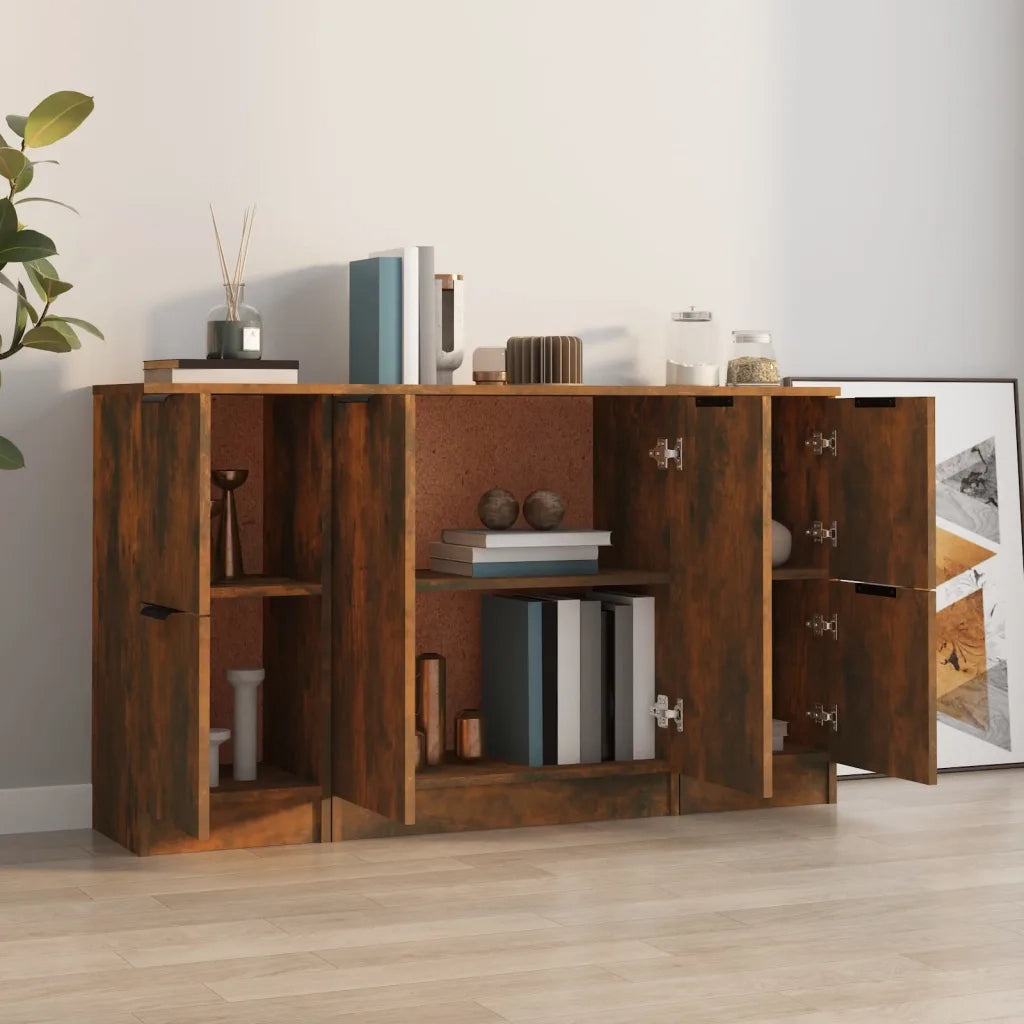 Credenze 3 pz Rovere Fumo in Legno Multistrato cod mxl 5658