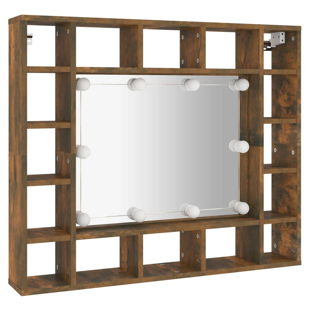Armadio a specchio con illuminazione a LED 91 x 15 x 76,5 cm rovere fumé 02_0006664