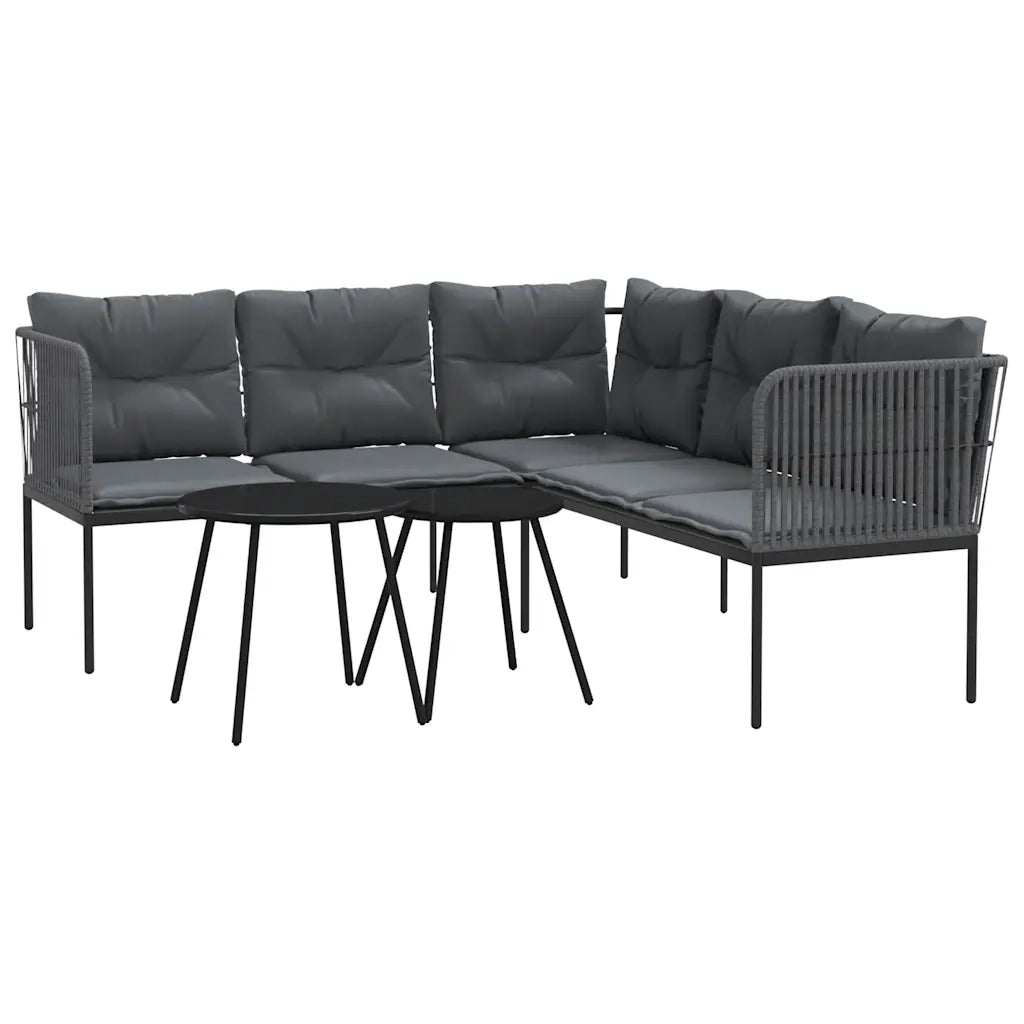 Set Divano da Giardino con Cuscini Nero Acciaio e Textilene