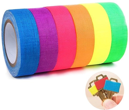 Nastro Adesivo Fluorescente - 6 Rotoli - 15mm x 5m - Reattivo UV - Decorativo - Adesione Forte