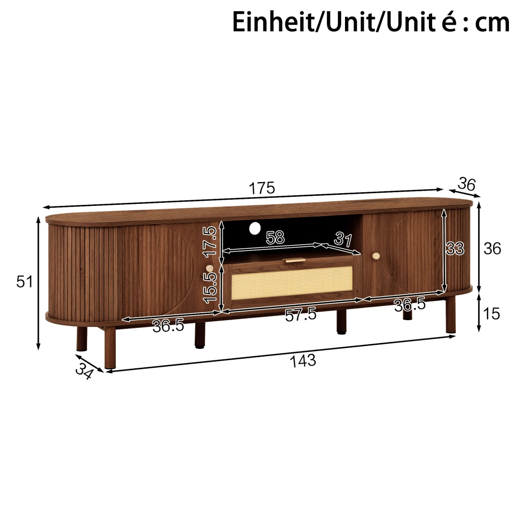 Mobile TV con 2 Ante; 2 Cassetti e 1 Vano Aperto per Soggiorno in MDF 175 × 36 × 51 cm Noce