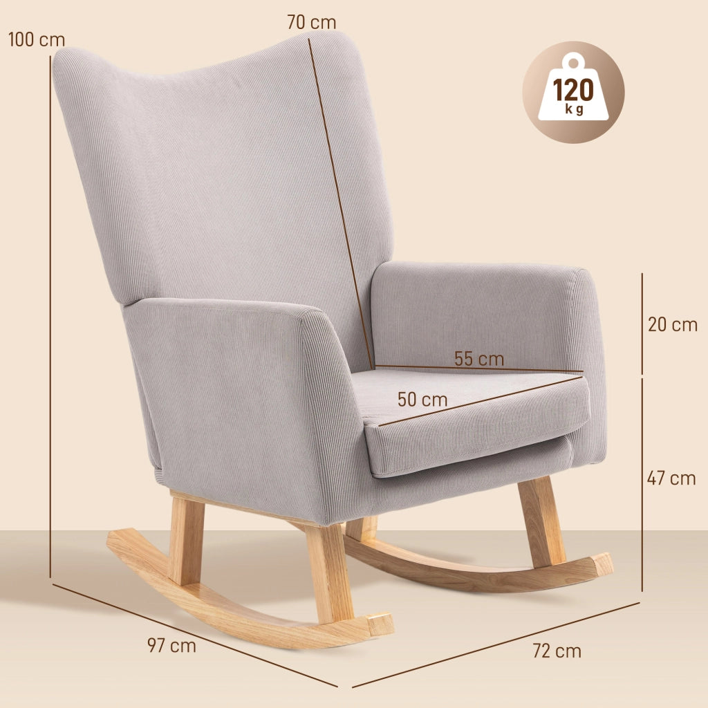 Poltrona Dondolo Design Retr¨° ¨C zephmum ¨C Tessuto Corda, Legno Gomma, Grigio Chiaro