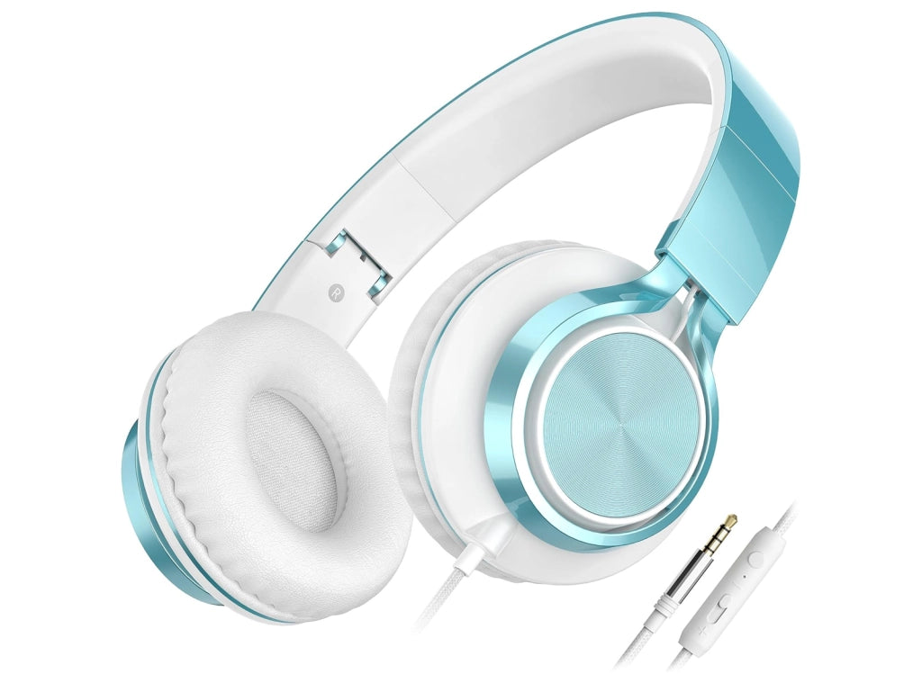 Cuffie Cablate con Microfono On Ear Pieghevoli Regolabili Controllo Volume Audio Stereo HD Jack da 3,5 mm per Chromebook Laptop Smartphone Studio Ufficio Viaggi